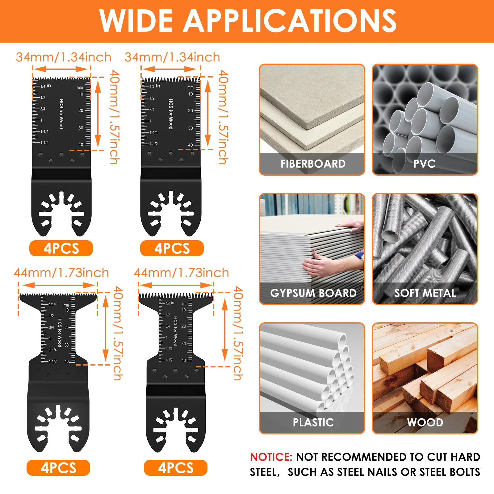 Upgrade16Pcs Multitool Oscillating Saw Blade High-Carbon Steel Oscillating Tool for Cutting Wood Metal PVC Oscillating Blade