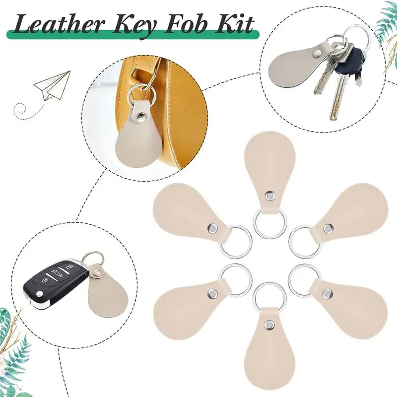 SYW-60 Pcs Leather Key Fob Kit For DIY Craft, PU Leather Key Fobs Blanks With Rivets And Key Rings For Engraving Keychain