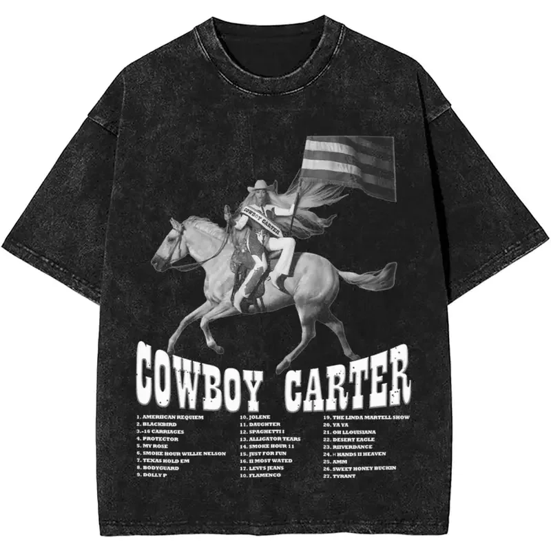 Cowboy Carter Beyonce 2024 merch washed T shirt for men women hip hop T-shirt summer tees short sleeve