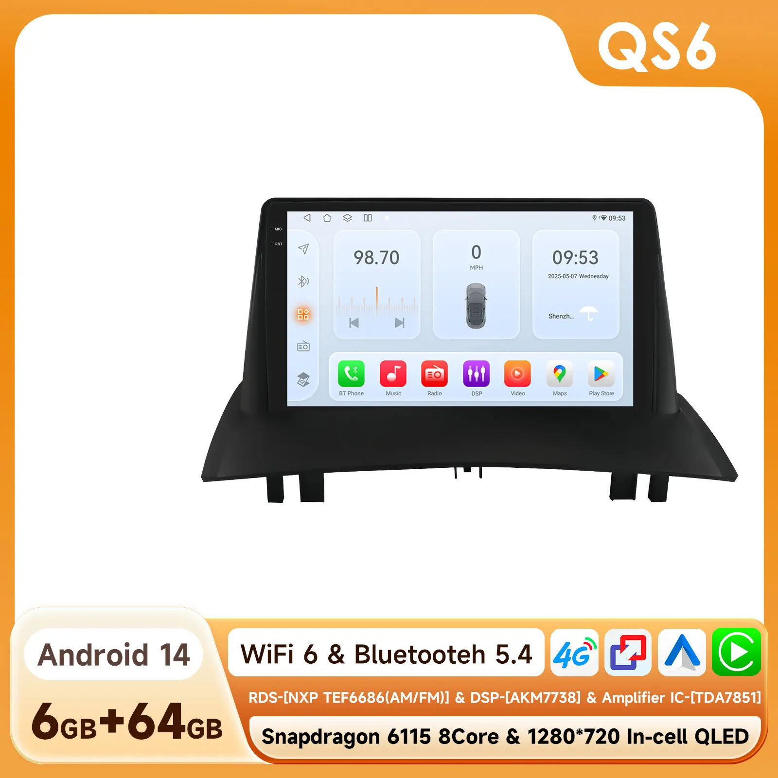 9 ''6115 Intelligent Scherm 2din Android Autoradio Multimedia Video Player voor Renault Megane 2 2002-2009 GPS Nav Carplay 4G RDS - afbeelding 1