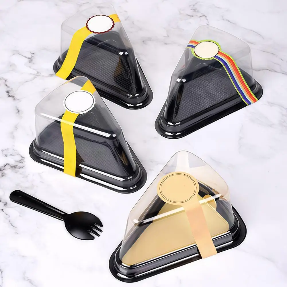 100PCS Cake Slice Containers with Clear Lids, Triangular Disposable Plastic Cake Box, Sliced Mousse Holders for Party Packaging