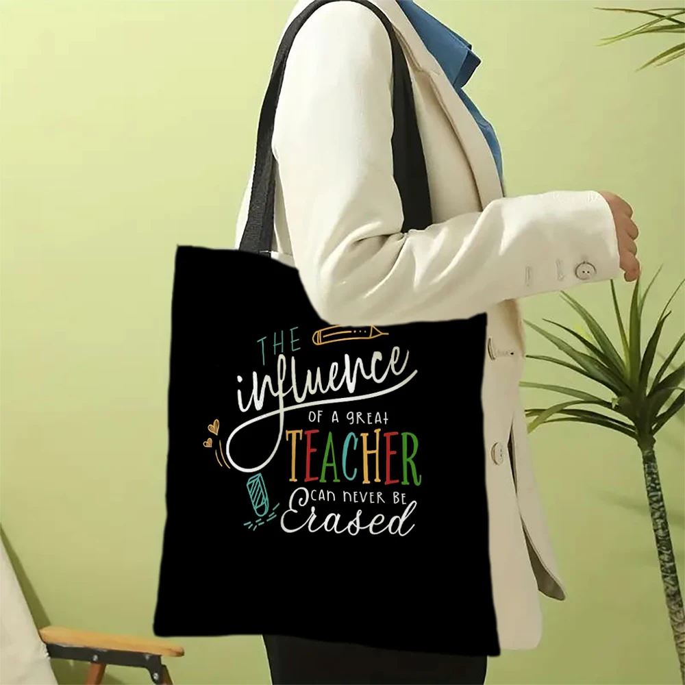 Teacher thank you gift teacher handbag, canvas grocery bag with pocket, suitable for Teachers\' Day and Christmas