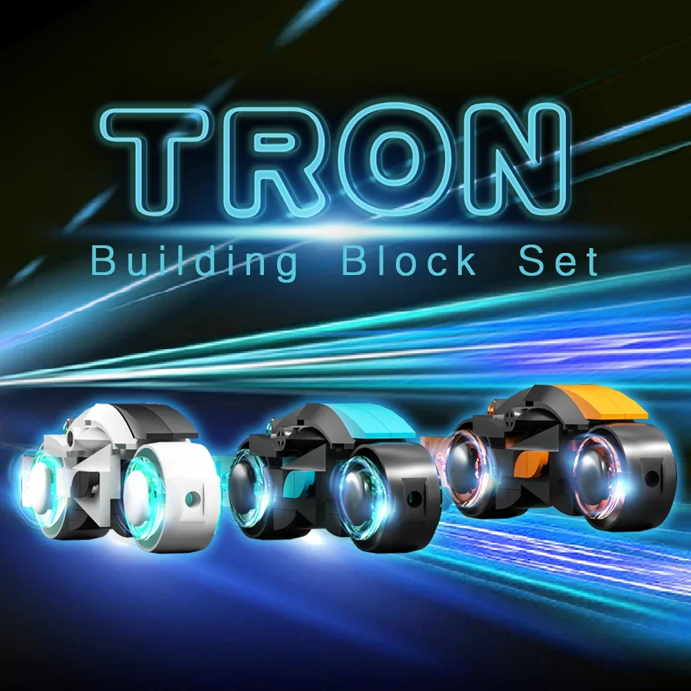 MOC-bloques de construcción de motocicleta para niños, accesorios de películas de ciencia ficción, Tron Moto, modelo de ensamblaje de partículas pequeñas, juguete para niños (201 piezas)