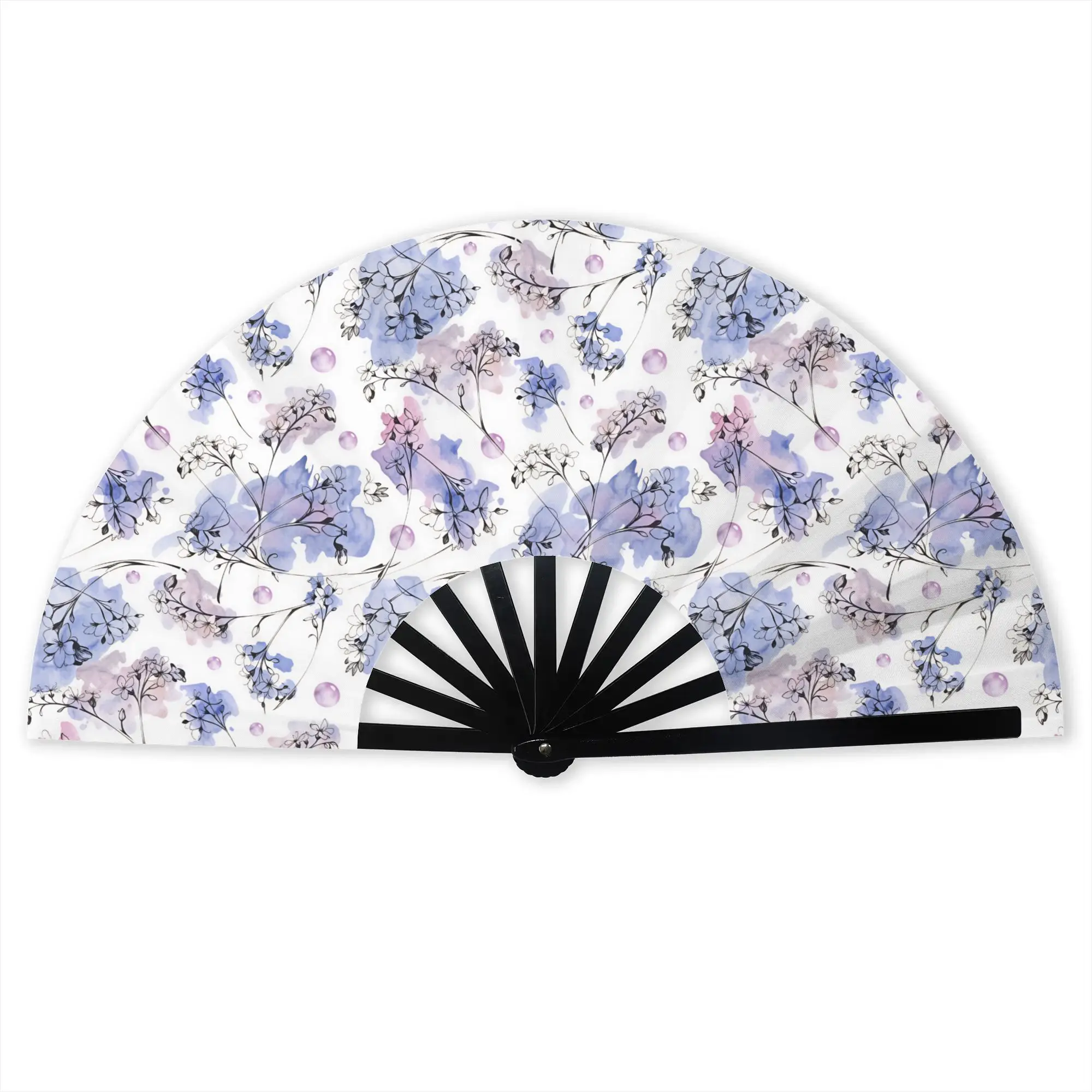 Forget Me Not Flowers Folding Hand Fan Lavender Purple And Pastel Blue Polyester Fabric Fan Cool  Accessory Decorative Fans