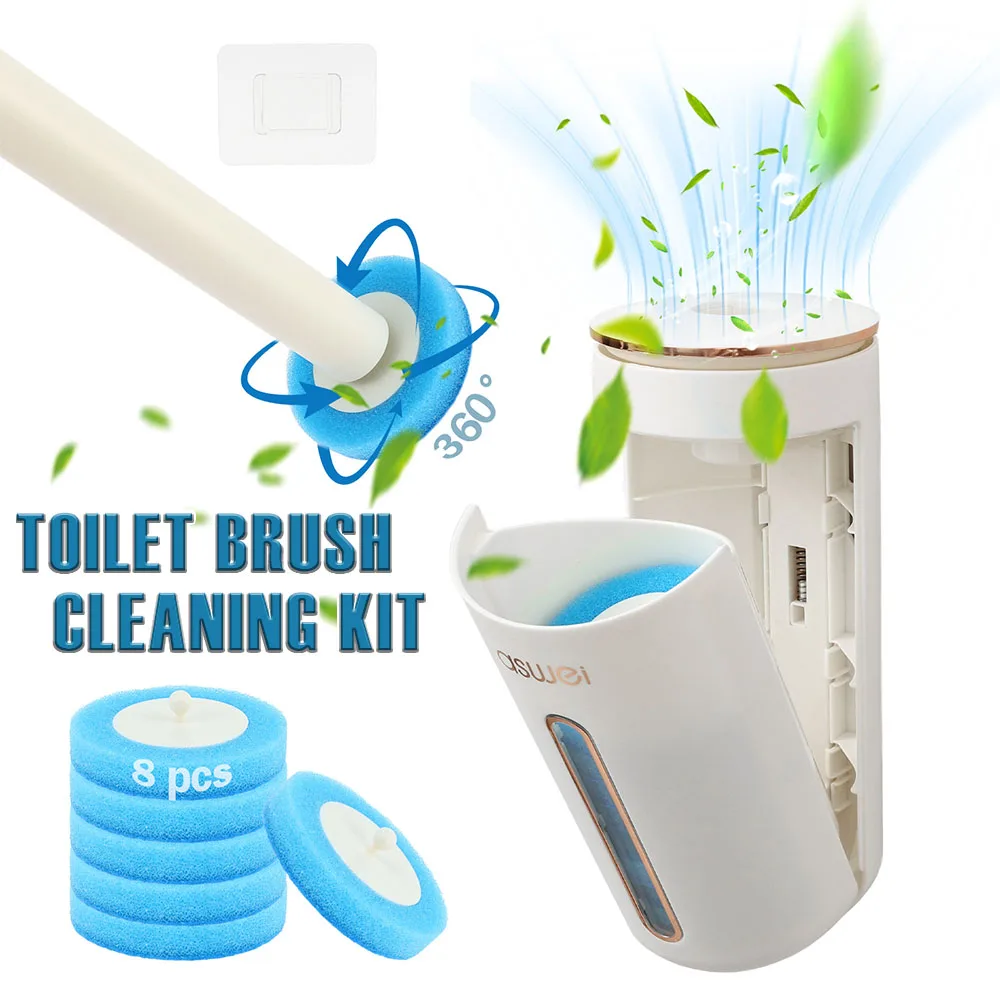 

Wall Mounted Toilet Brush Cleaning Kit 360° Deep Cleaning Disposable Replacement Head Cleaning Kit with Long Handle for Bathroom
