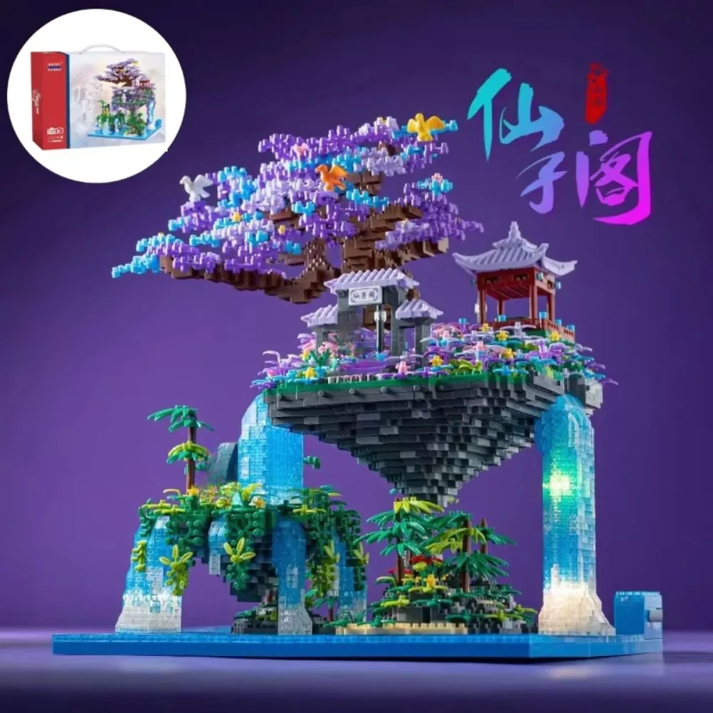Arquitectura antigua china, modelo de Castillo de estanque de flor de melocotón, bloques de construcción DIY, MINI ladrillos de diamante, regalo de cumpleaños, juguete para niños