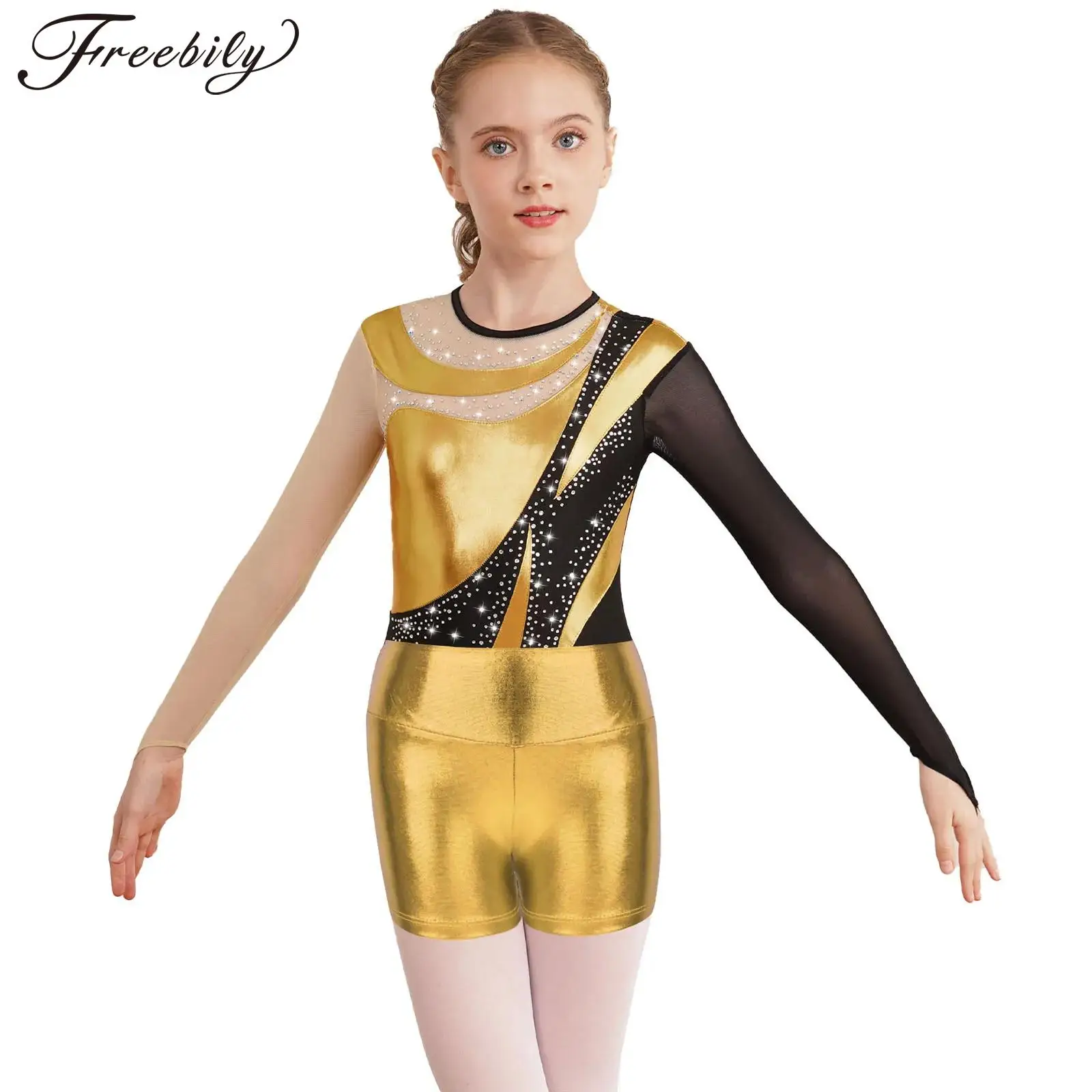 

Детский комбинезон для фигурного катания с шортами, наряд для выступлений, детский комбинезон для балета и джазового танца для девочек, трико для художественной гимнастики