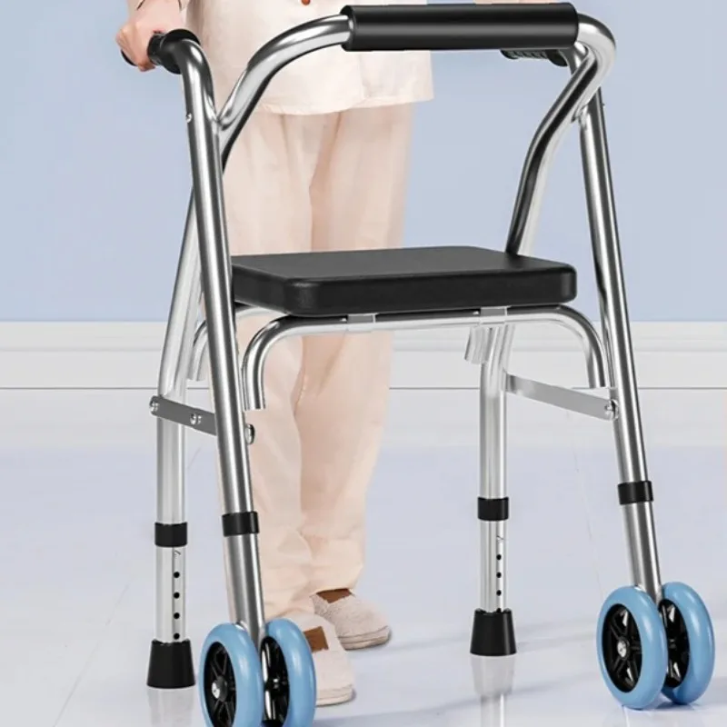 Senior Rollator Walker with Padded Seat - Foldable Walking Assistance Device, Sturdy 4-Point Cane for Balance Support