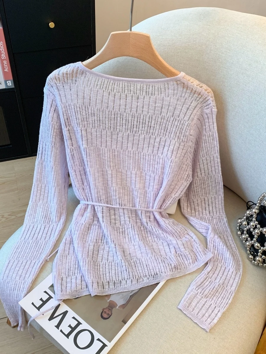 2025 여름 신상 여성 디자인 센세이션 홀로우 아웃 니트웨어 패셔너블 다용도 고급 자외선 차단 탑 한국 스타일