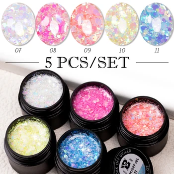 Bozlin 5ml Neon Glitter Gel Nagellack Set UV Pailletten Gel bunt funkelnden Semi Permanent Lack Hybrid Kit einweichen