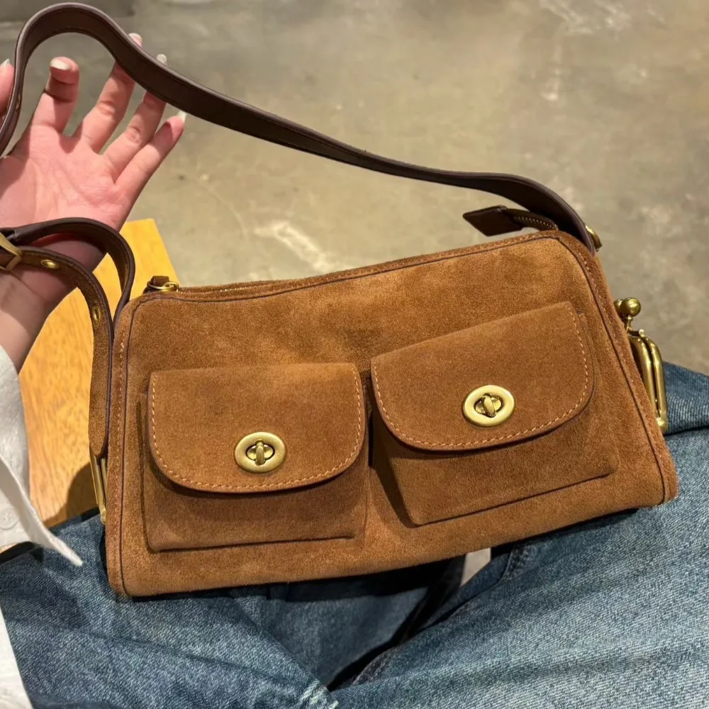 New First-layer Cowhide Messenger Niche Light Luxury Spice Girl Bag Commuter Shoulder Armpit Bag Fashion Messenger FashionSimple