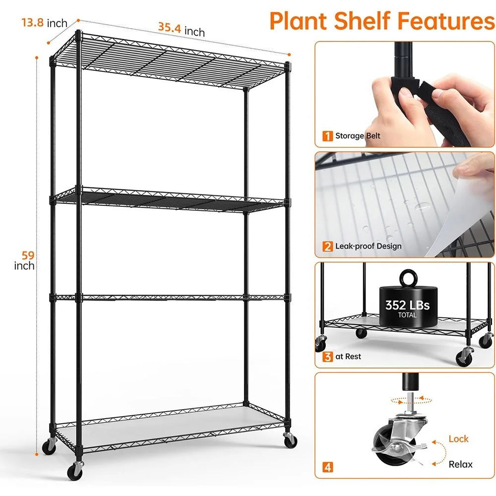 Plant Shelf with Grow Lights 4-Tier Grow Light Shelf Spectrum Grow Lights for Indoor Plants, Seed Startingpromote sales