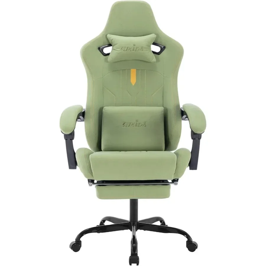 Gaming Chair with Footrest for Adults: PU Leather, Green, Ergonomic Design with Massage Lumbar Cushion and Adjustable Recliner