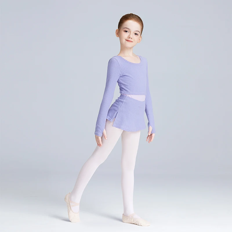 Girls Round Neck Knitted Shawl Ballet Dance Suit Kids Toddler Autumn Winter Ballet Training Top Culotte Socks 3 Piece Split Set