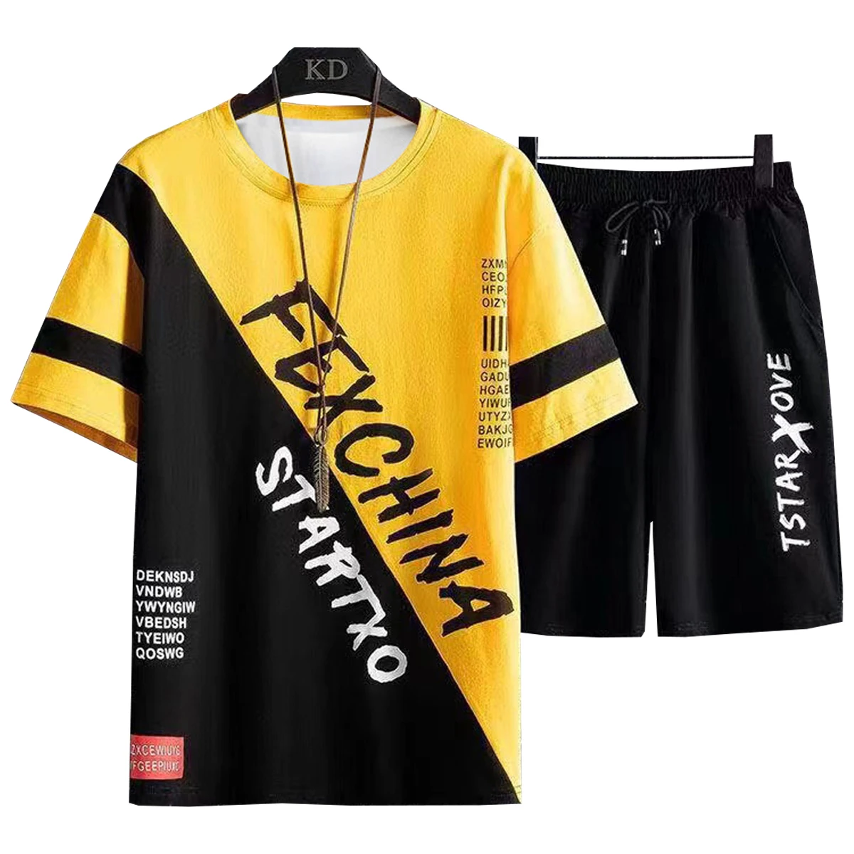 Men's Short Sleeved T-shirt Casual Shorts Set Round Neck Letter Print Pattern Spring Summer Young People's Student Clothing