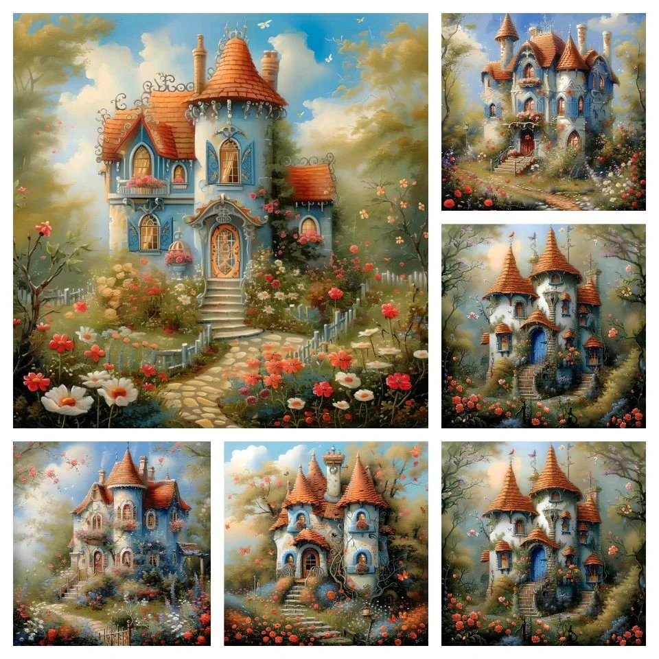 5D DIY Diamond Painting Castle Scenery Diamond Embroidery Mosaic Full Square Diamond Painting Creative Hobbies Home Decor