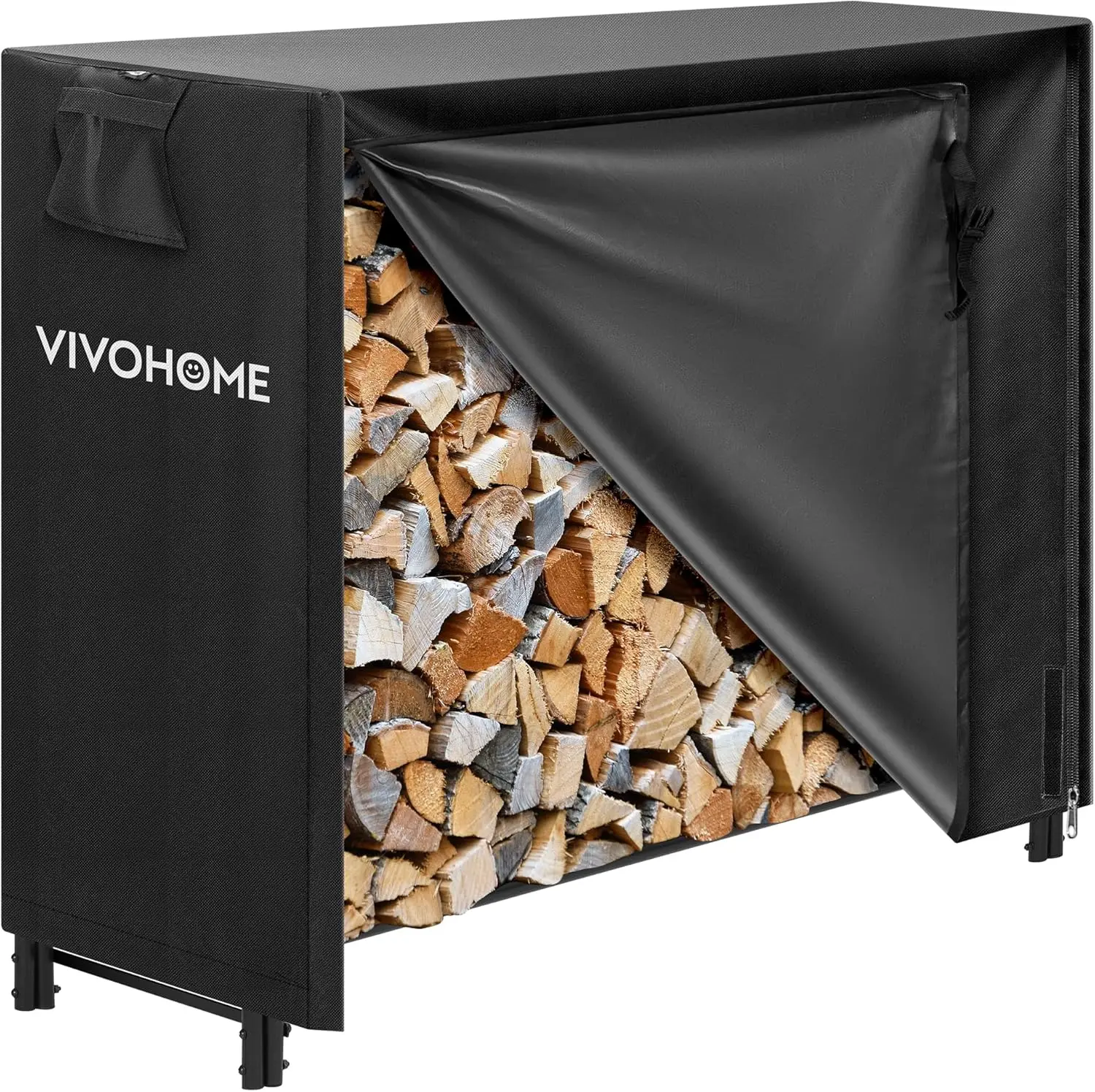 Outdoor and Indoor Firewood Storage, Metal, Combo with Zipper Cover, Heavy Duty 4ft Log Rack