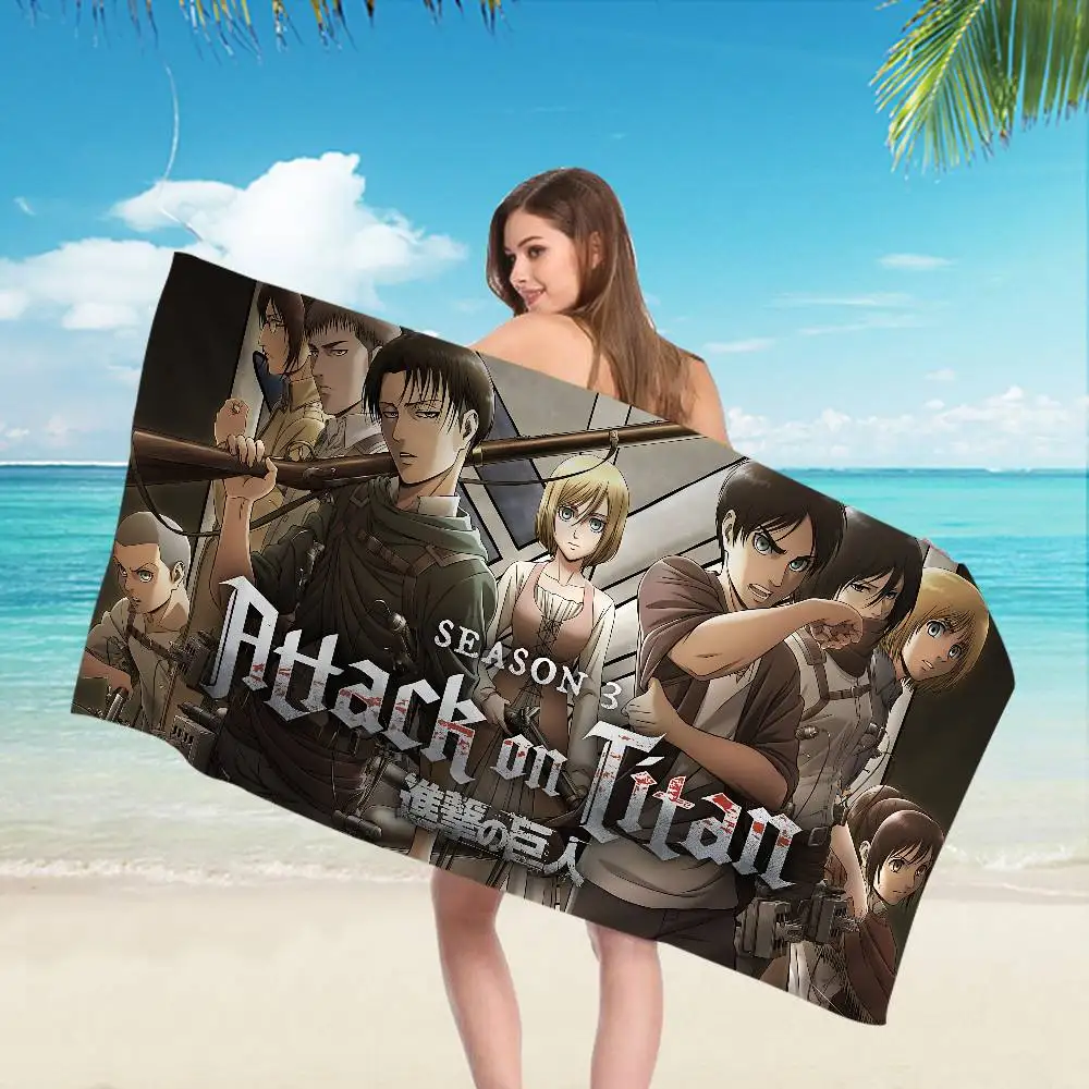 Cool A-Attack on Titan Anmie Anime Beach Swimming Towel Soft Absorbent Washcloth Children's Gifts for Kids Travel Camping Gym