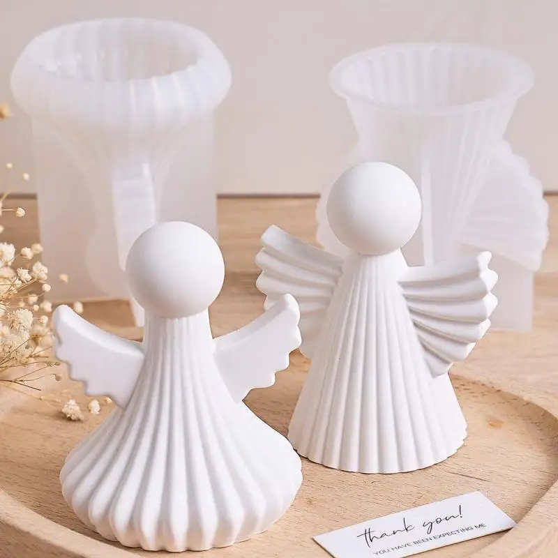 Einfachheit Engel Silikon Kerze Form DIY Geometrische Flügel Streifen Engel Aromath Gips Ton Formen Seife Harz Handwerk Machen Hause Dezember