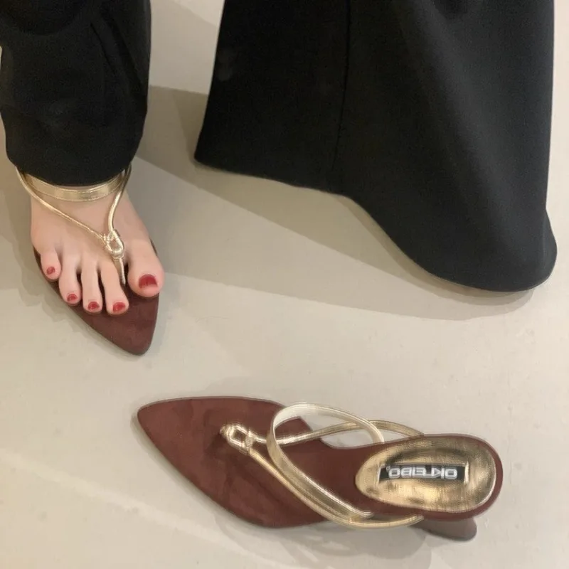 2026 Summer Woman Slippers Fashion Open Toe Thin High Heels Shoes Street Style Stripper Party Slides Zapatos De Mujer