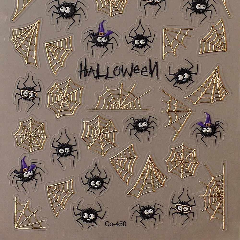 สติกเกอร์ติดเล็บลายใยแมงมุมโลหะสำหรับตกแต่งเล็บทำเอง DIY ฮาโลวีน สีทอง ลายนูน 5D สไตล์ Y2K สำหรับตกแต่งเล็บที่บ้านสำหรับสาวๆ