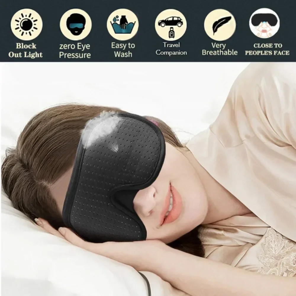 3D Contoured Sleep Mask Blackout Memory Foam Breathable Sport Fabric Light Blocking Adjustable Travel Eye Cover For Side
