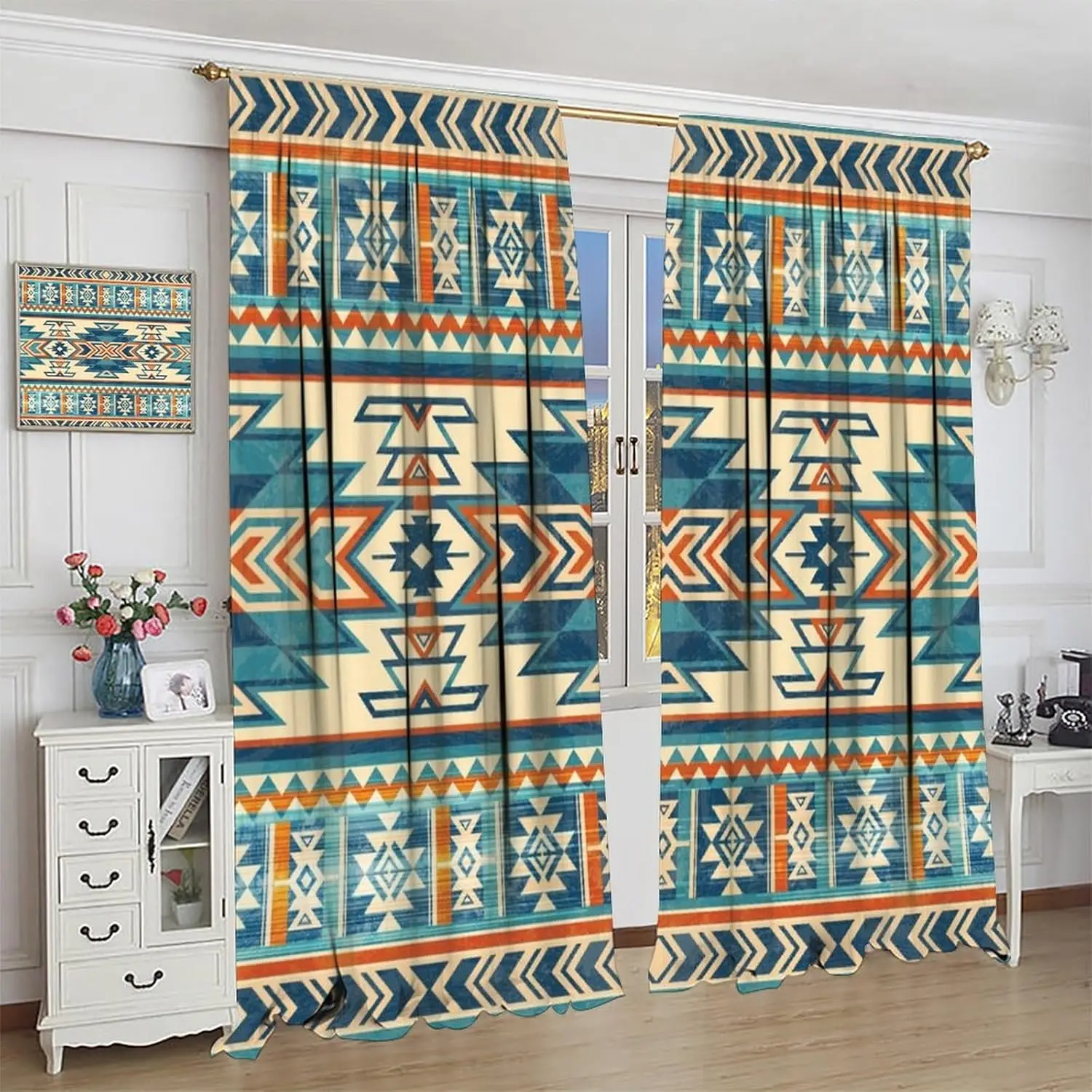 Aztec Blackout Curtains Western Fantasy Boho Tribal Southwest Native American Pattern Window Drapes for Bedroom Living Room