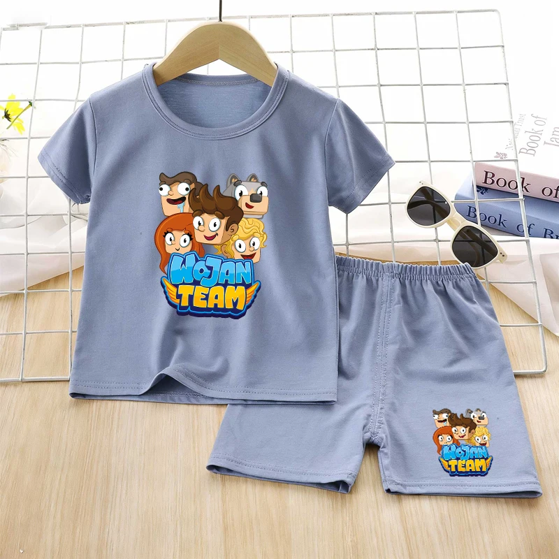 Conjunto de Pijamas de Verão para Crianças Wojan, Pijamas de Anime e Desenhos Animados, Roupas de Dormir para Meninos e Meninas, Camisetas de Manga Cu