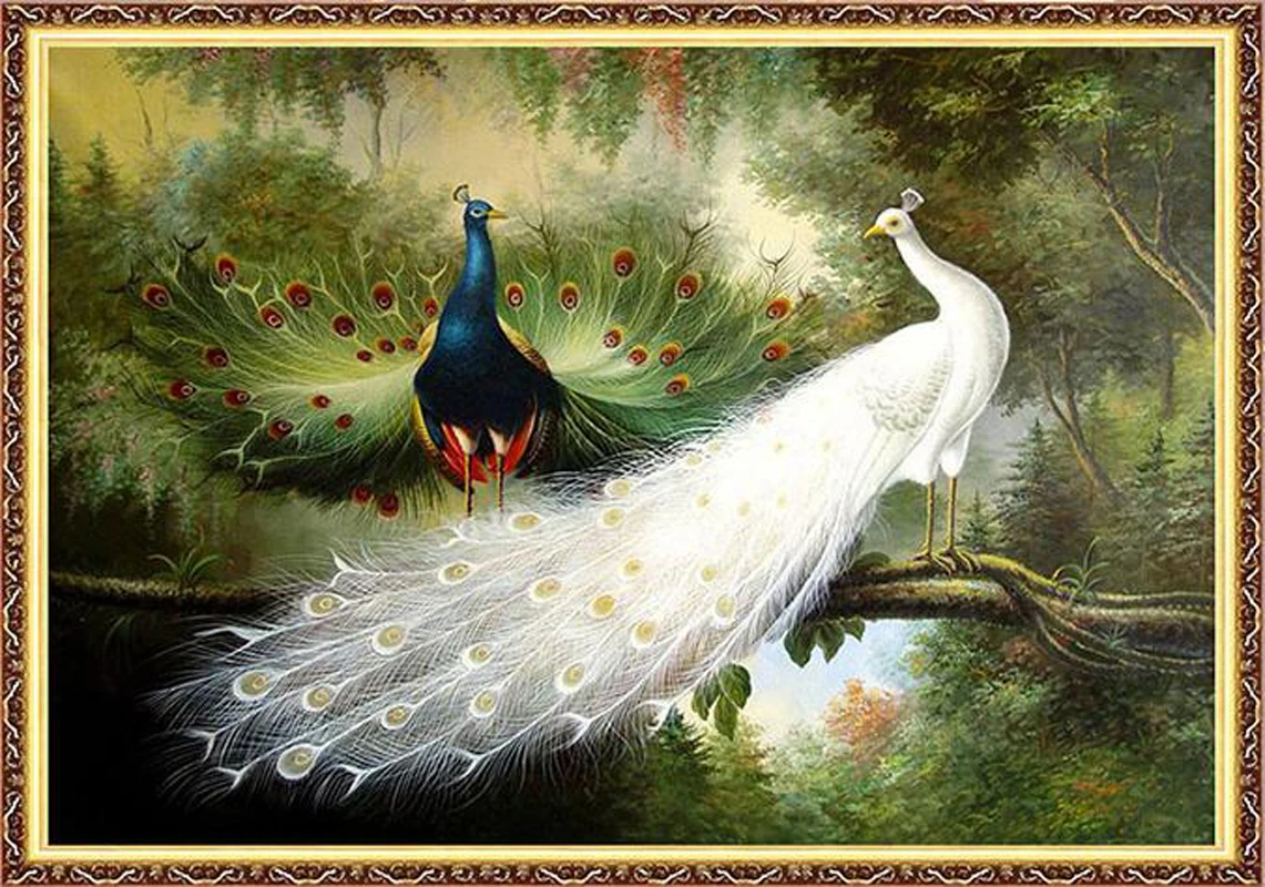 

90X70cm 11CT Stamped Printed Cross Stitch,Sets For Embroidery Kit Full Cross-Stitching Cotton & Silk Floss Peacocks