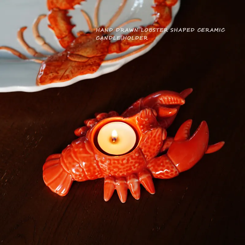 European Hand-painted Ceramics Lobster Candle Holder Ornaments Living Room Dining Table Candle Holder Handicraft Decoration
