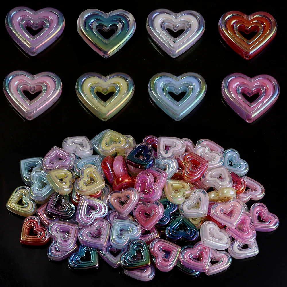 10Pcs AB Transparent Color Heart Shape Beads Bracelet Spacer Acrylic Hollow Love Beads Necklace Department DIY Jewelry Accessory