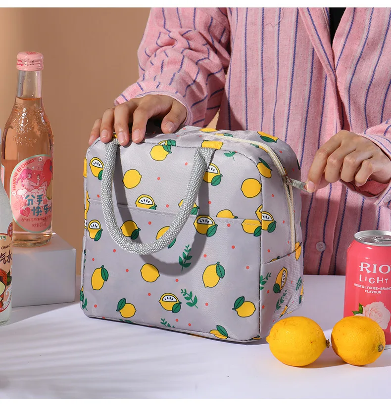 

Cute Fruit Print Lunchbox Thickening Oxford Storage Bag Office Lunch Bags Casual Handbag Portable Picnic Small Tote Bag