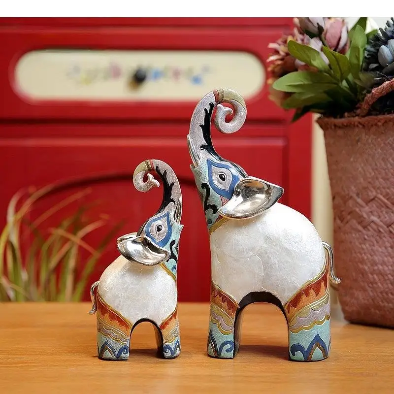 

Resin Elephant Ornament 2 Piece Set Statue Knickknacks Home Decor Accessories Crafts Entrance Display Figurines Sculpture