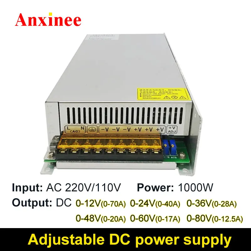 

1000w Adjustable DC Power Supply AC 220v/110v To DC 12v 24v 36v 48v 60v 80v Switching Power Module Variable Voltage