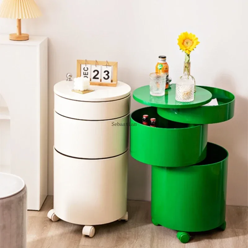 Nordic Bedside Table, Simple and Modern Living Room, Movable Small Cart Side Cabinet, Small Unit Storage Cabinet