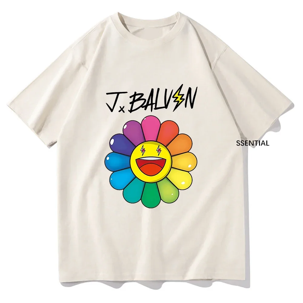 

Футболки с цветами ThreeBalvin J. Футболка Balvin в стиле Харадзюку для мужчин и женщин, хлопковая винтажная уличная одежда в стиле унисекс