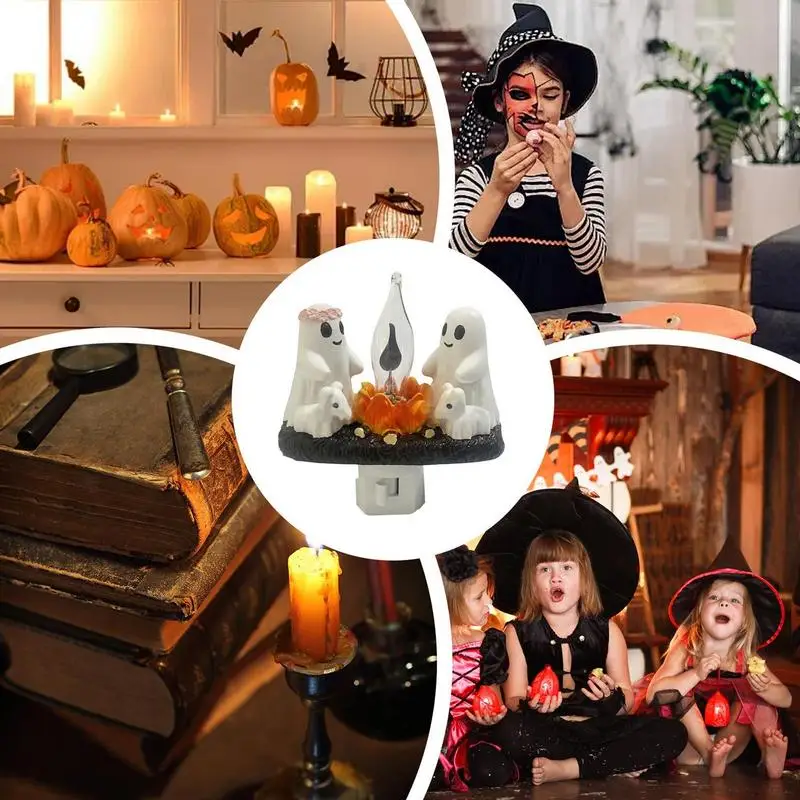 Fantasma cintilação nightlight halloween assustador luz 3d led fogo lâmpada luzes fantasma decoração de halloween para jardim decoração de casa