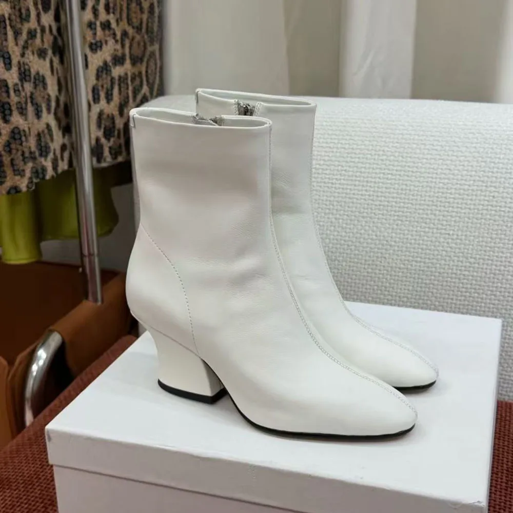 2026 Women Soft Leather Ankle Boots Side Zipper Block Heel Booties Point Toe Fashion Ladies Short Boots For Autumn Winter