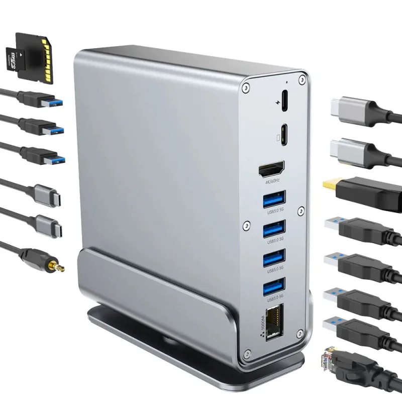 15-in-1 USB-C Docking Station 4K60Hz DP HDMI Triple Display 100W PD USB-C Hub in Stock