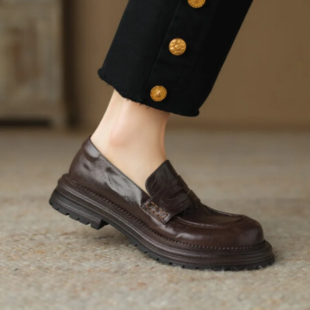 

Женские лоферы из натуральной овечьей кожи, однотонные, с круглым носком, на плоской подошве, для офиса и повседневной носки дома, коллекция Весна 2026