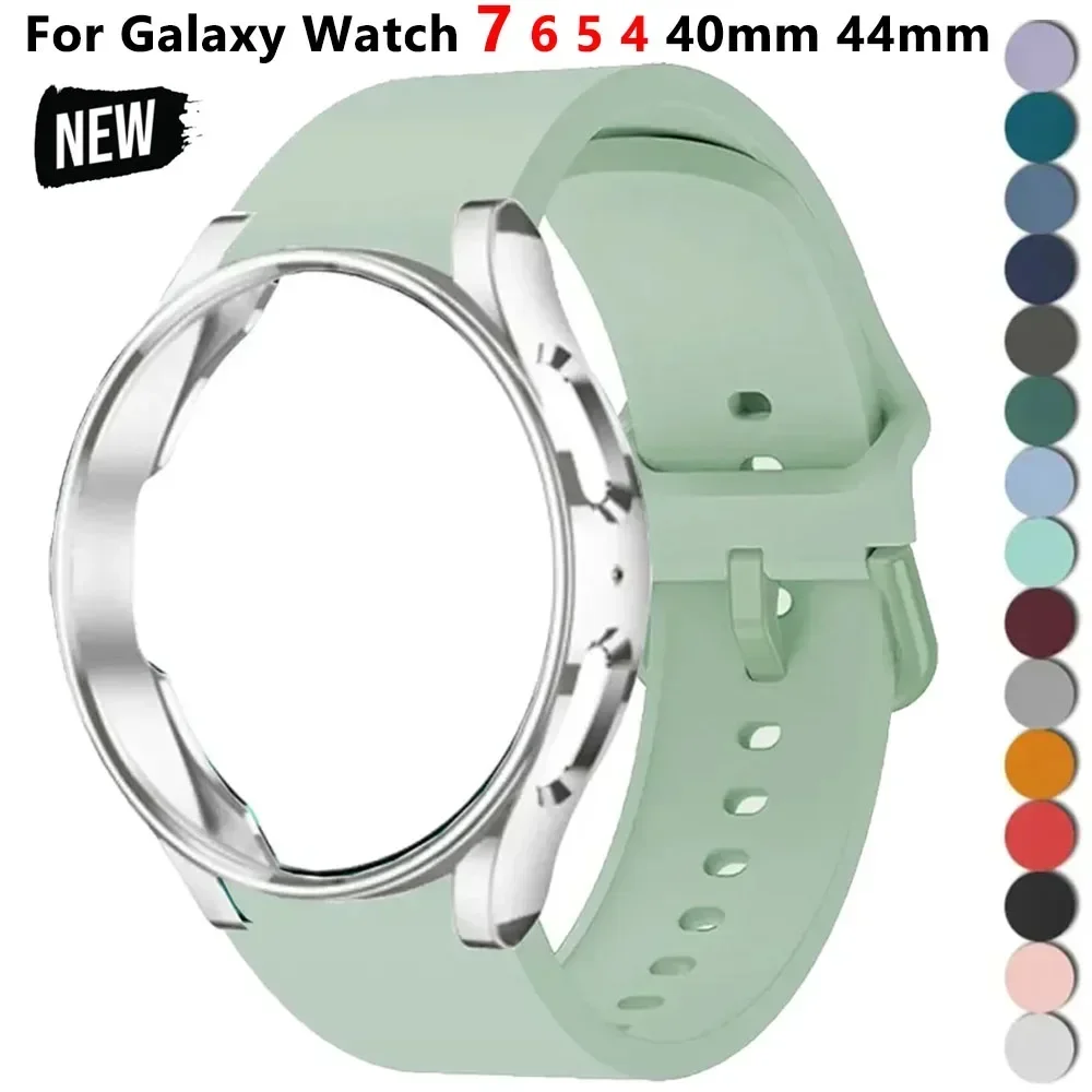 TPU Case+Silicone Strap For Samsung Galaxy Watch 4 5 6 7 40mm 44mm Band Screen Protective Cover Bumper For Galaxy 6/4 classic