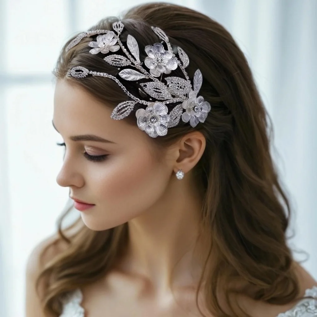 Bridal Head Piece with Comb Handmade Alloys Leaf Flower Tiara Wedding Hair Accessories Woman Headdress for Party HP570