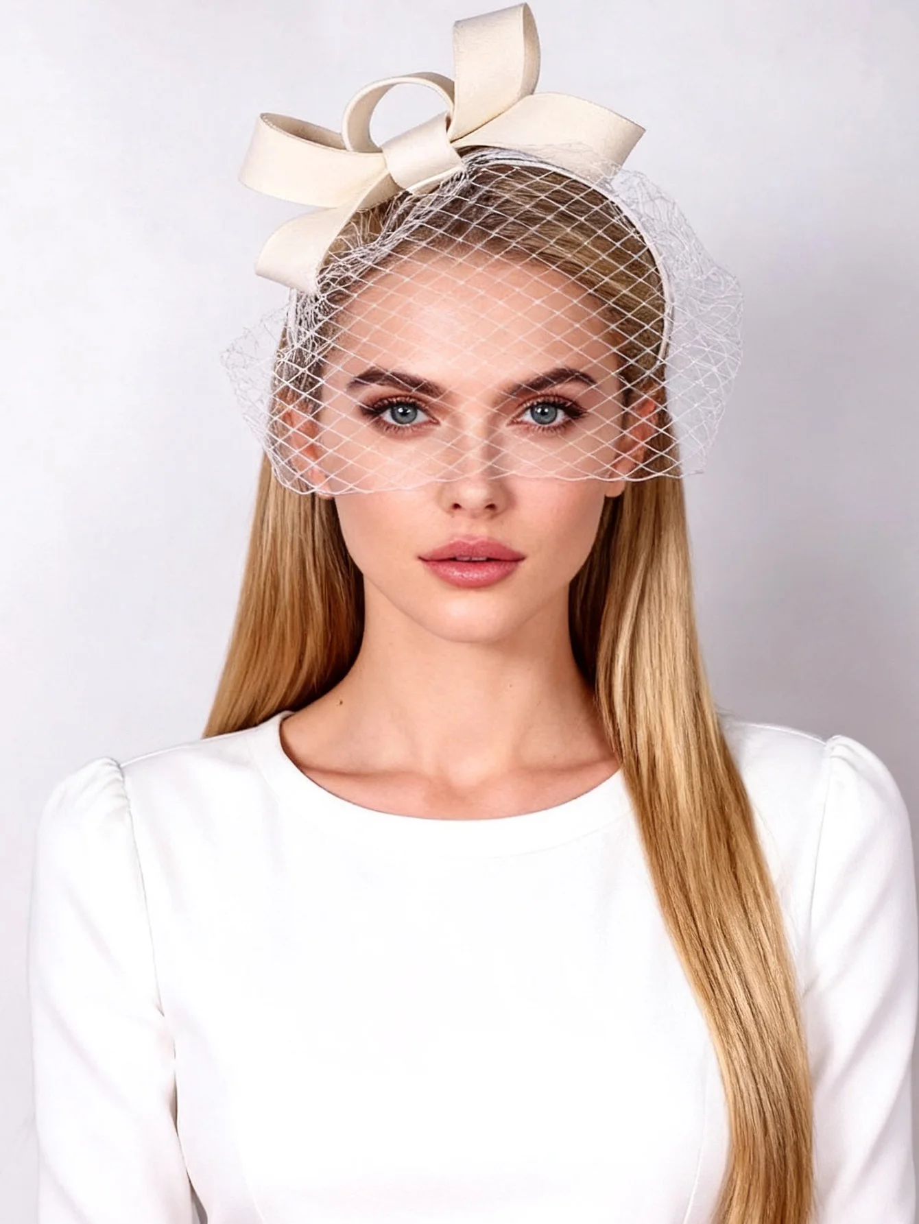 

Wool Felt Fascinators White Wedding Hats For Women With Veil Bowknot Cocktail Tea Party Hat Lady Elegant Church Dress Derby Cap