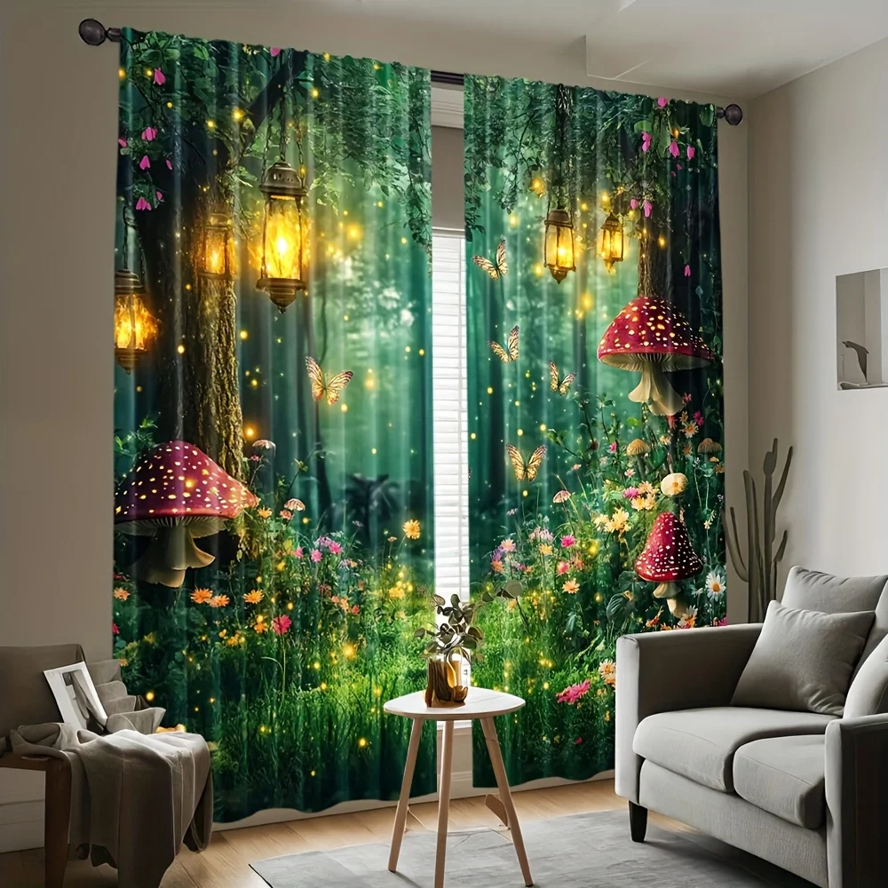 Vibrant Enchanted Forest Curtain Panels for Living Room Home Decor Greenery Fairy Garden Window Treatment