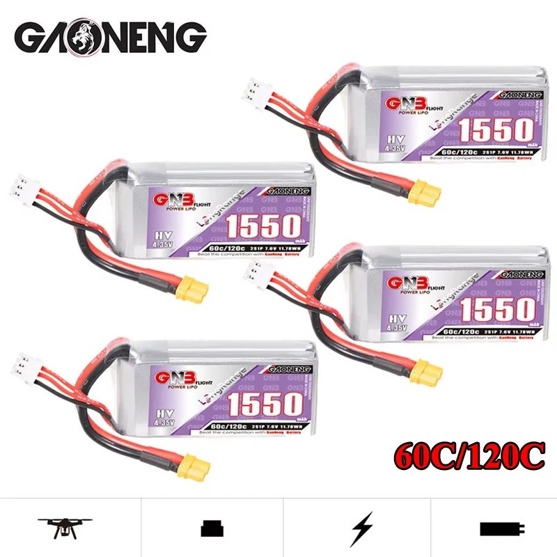 GNB 2S 1550mAh HV 7.6V 60C/120C Lipo Battery for RC Car Truck Buggy Aircraft FPV Drones RC Parts 7.6V Rechargeable Battery