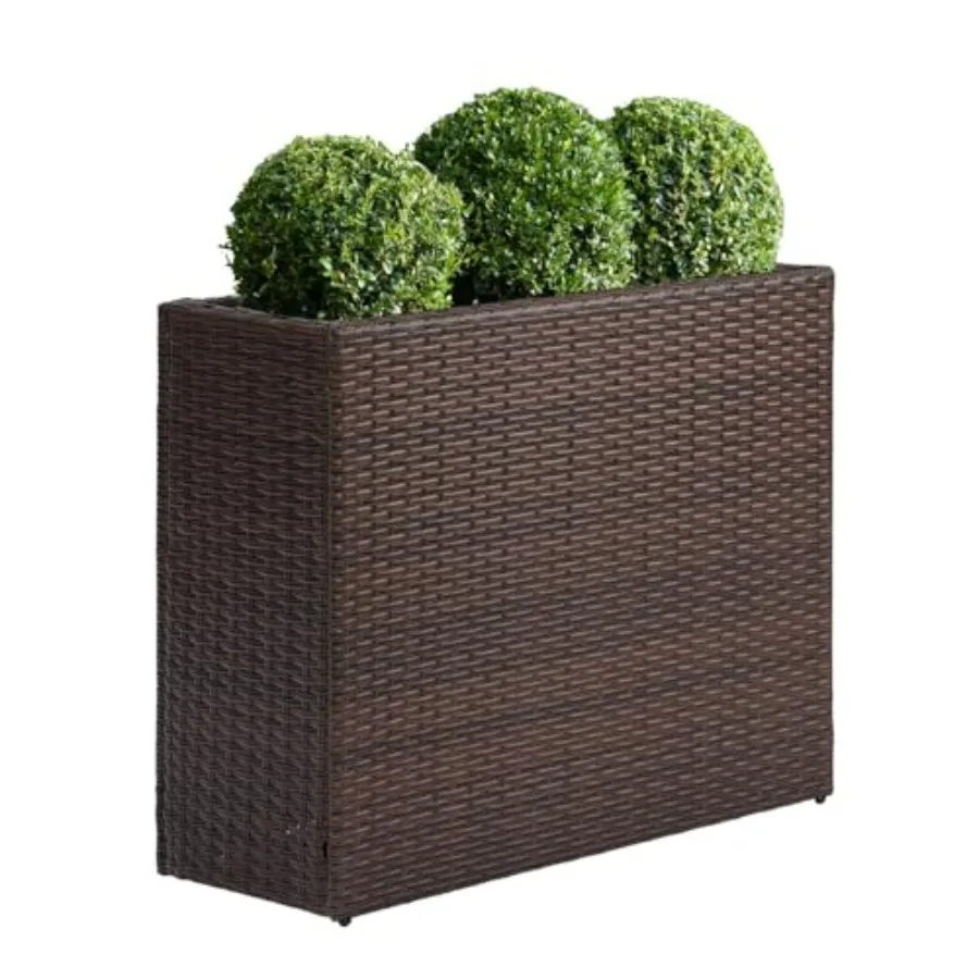 Indoor Outdoor Tall Rectangular Planter with Removable Liner, All-Weather PE Rattan, Gray, Modern Large Garden Box for Patio De