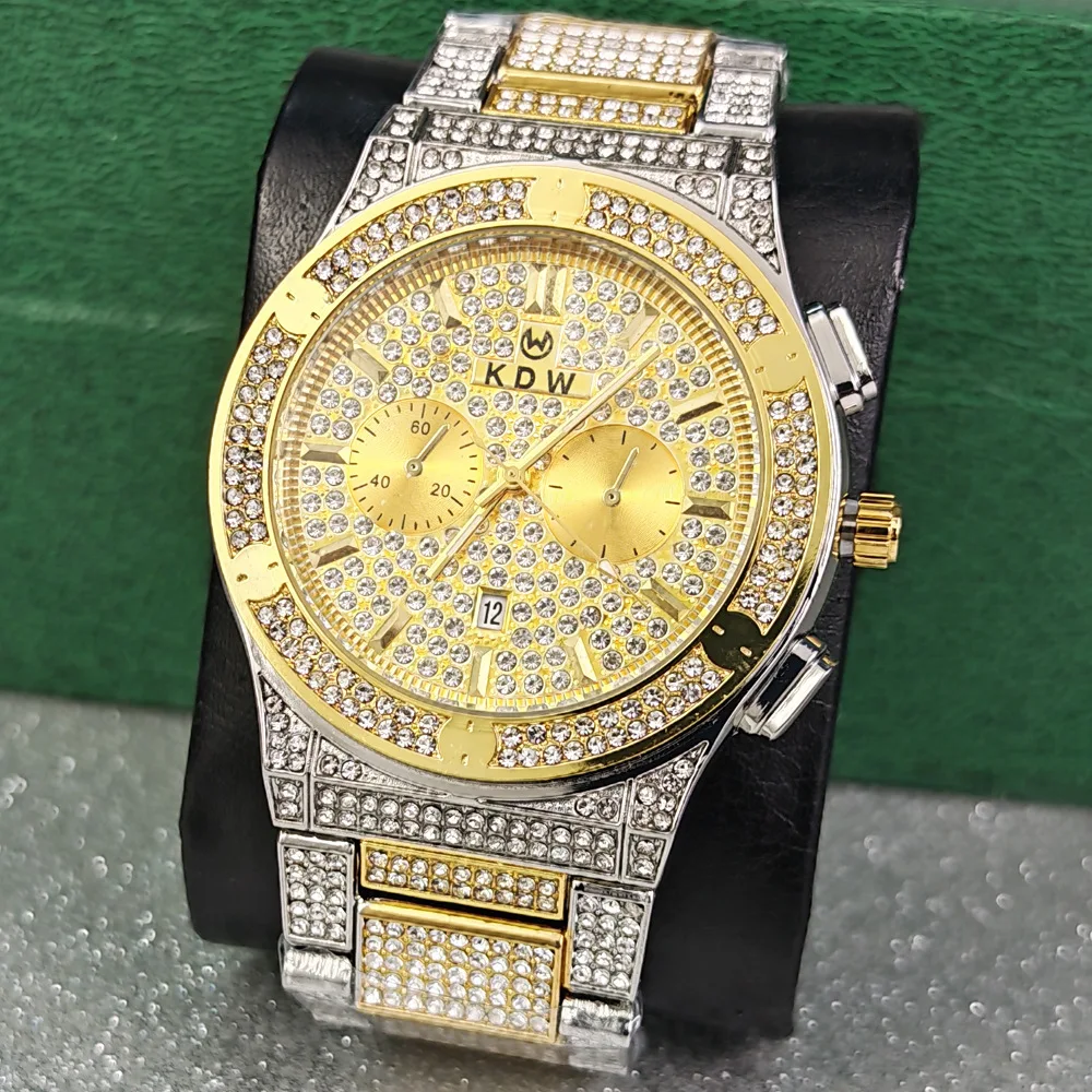 High Quality Hot Selliing Exquisite Compact Full Diamond Quartz Watch for Men Classic Luxury  Hip Hop Ice Out Jewelry Male Clock