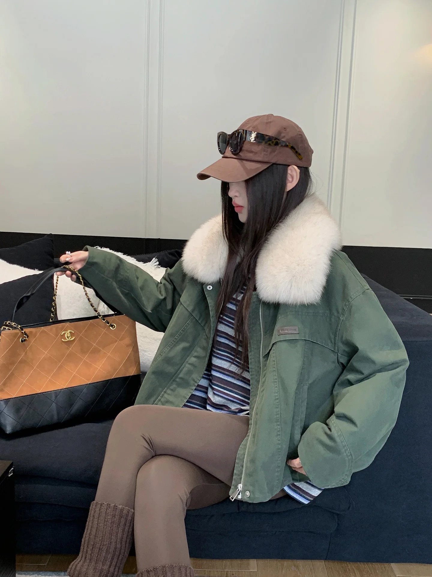 

Removable Fur Collar down Jaet Women's ort Sle Winter Coat White Goose down Retro Sle Commute Korean Version ZC FUR