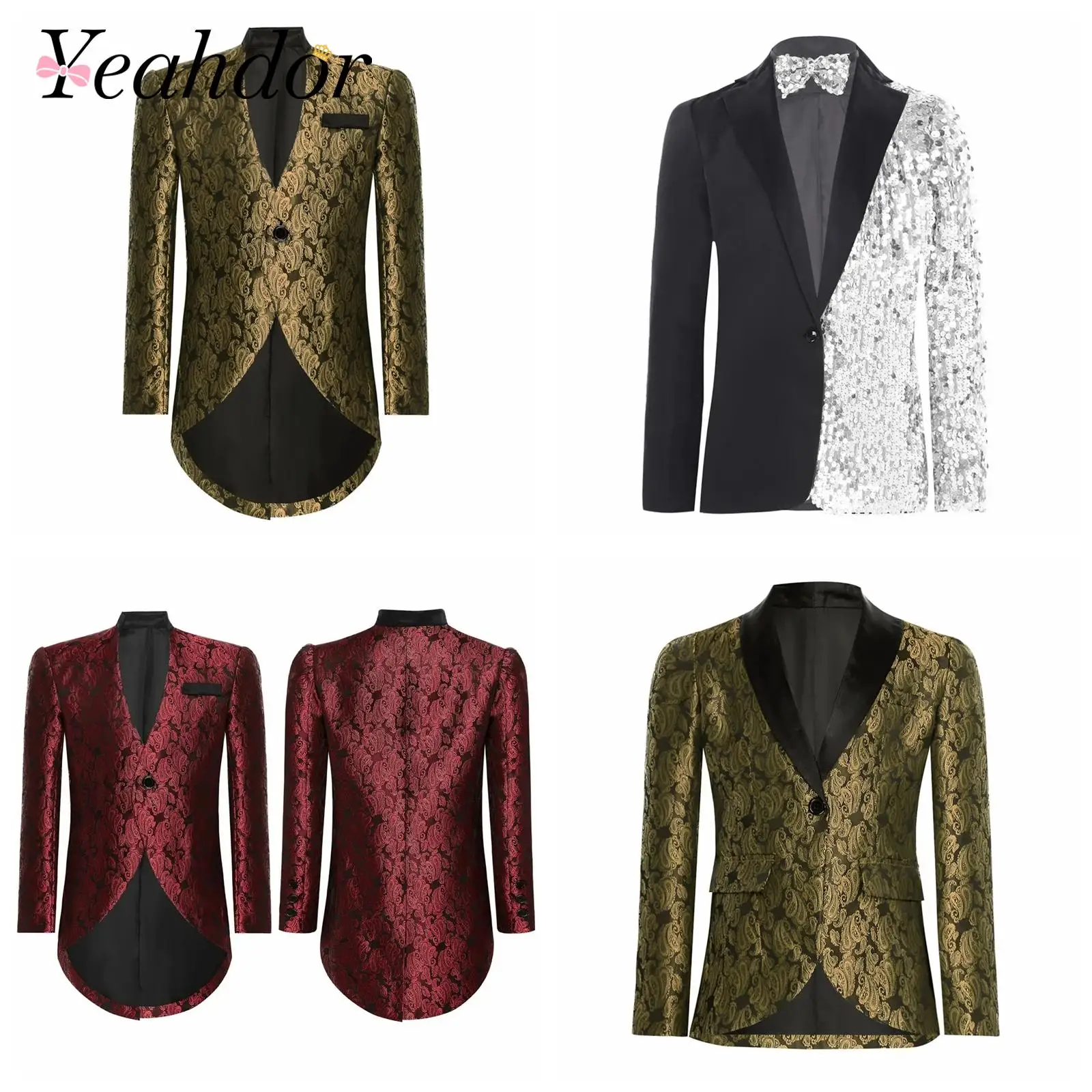 

Boy's Sequins Blazer Jacquard Tuxedo Wedding Party Suit Jacket Coat Boys Formal Dress Coats Children Gentlemen Outfit Costumes
