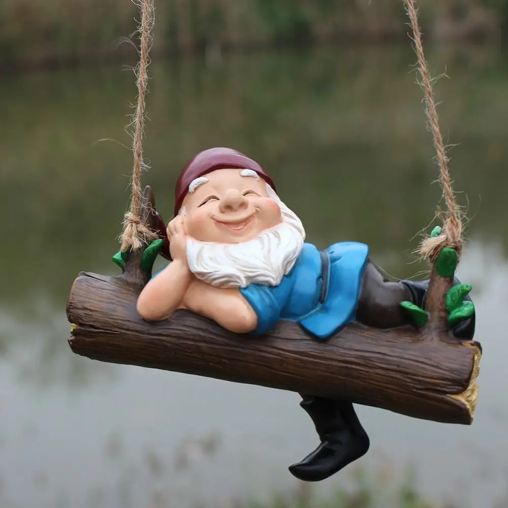 New Cute Dwarf Swing Decoration Resin Creative Dwarf Ornaments Interesting Garden Hanging Statues